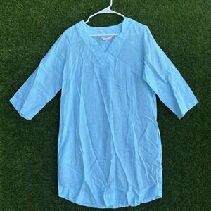 Foxcroft NYC Womens Light Blue 100% Linen V Neck 3/4 Sleeve Tunic Size 10
